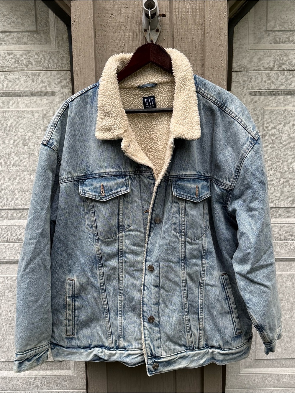 Gap Oversized Sherpa Icon Denim Jacket XXL Light Wash Women’s